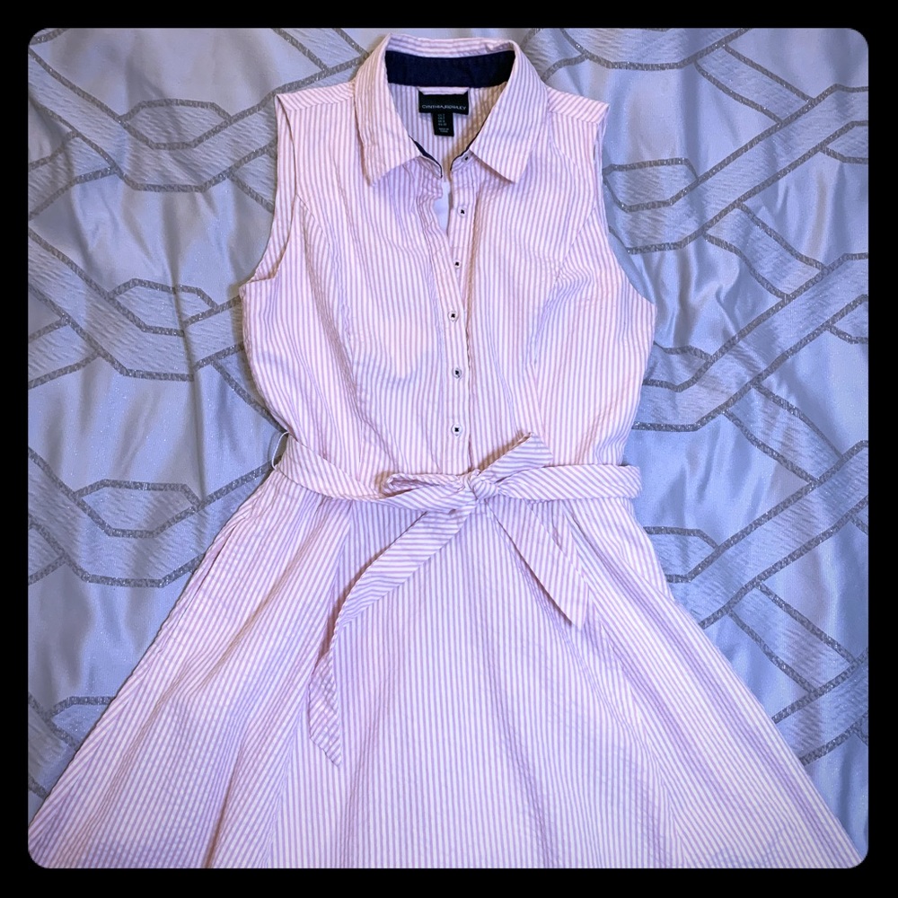 Pink Seersucker shirt dress with pockets
